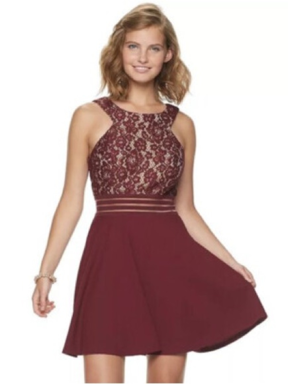 Speechless Burgundy Lace Halter Skater Dress